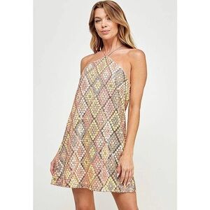 NWT See and Be Seen Sequin Mini Halter Neck Dress